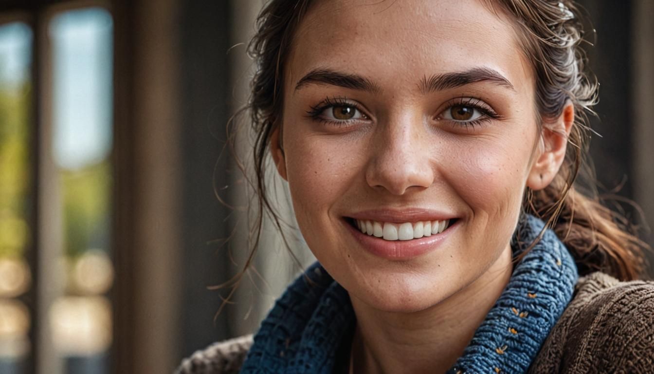 Hyperrealistic Portrait of Smiling Woman in Digital Painting...