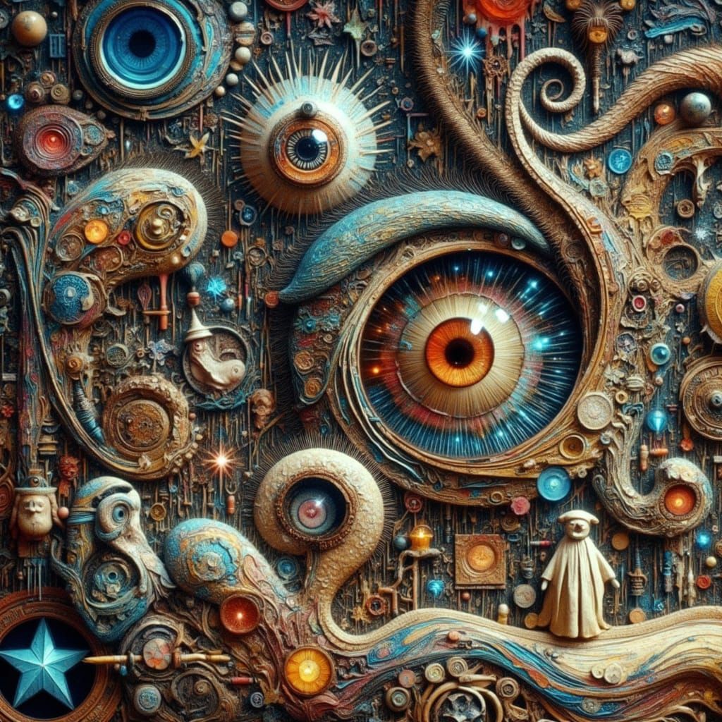 Intriguing Eye Art in Surrealist Cubist Style