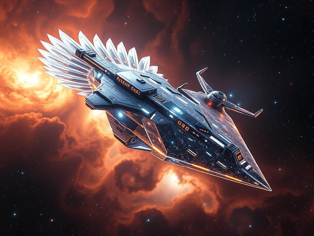 Eagle-Shaped Starship Soars Through Nebula in Bio-Crystallin...