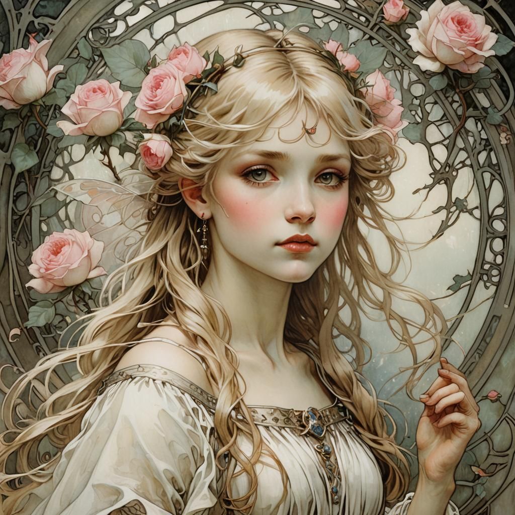 Art Nouveau Fairy with Roses