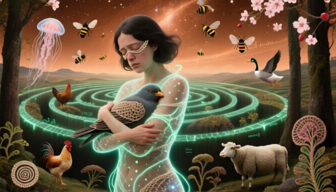 Surreal Bio-Art Woman in Trance Deep Forest