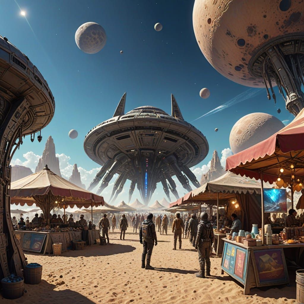 Hyperrealistic Alien Market on a Distant Planet