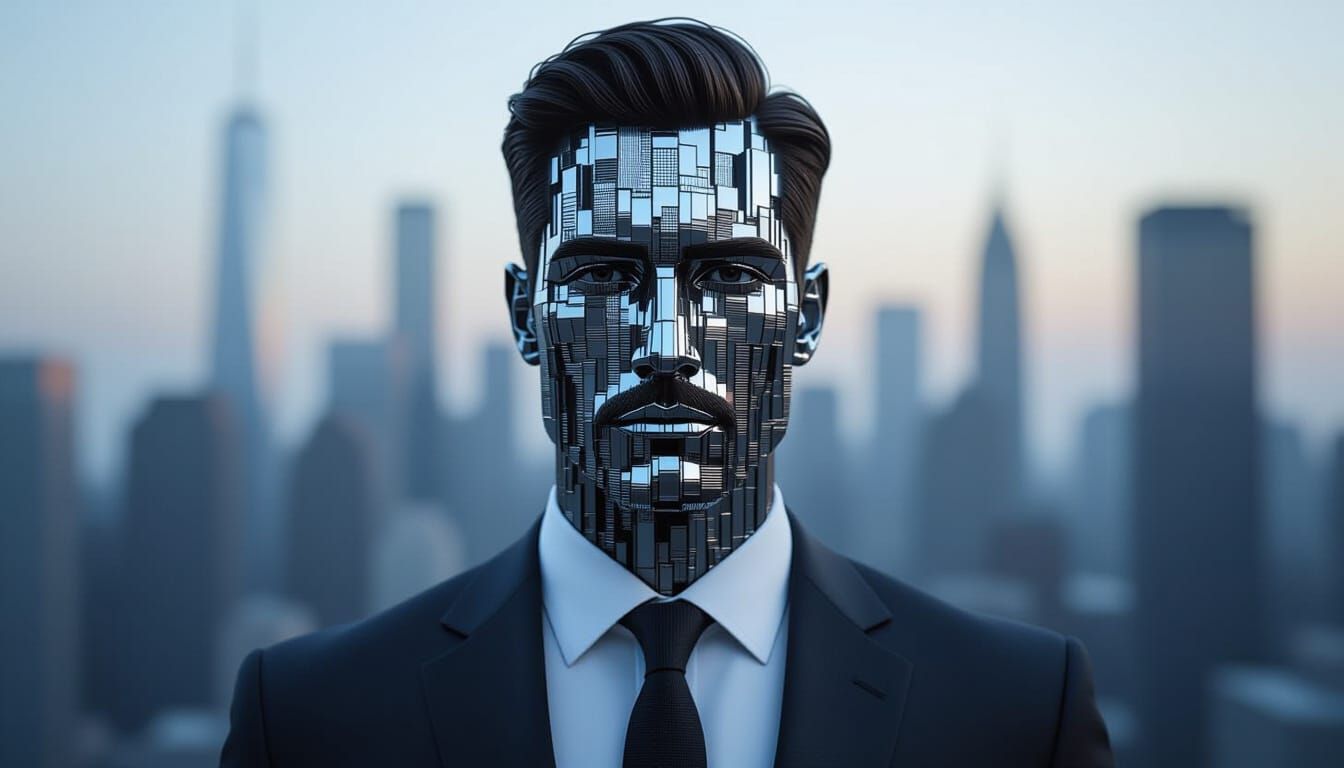 Abstract Architectural Portrait of a Man Made of Skyscrapers