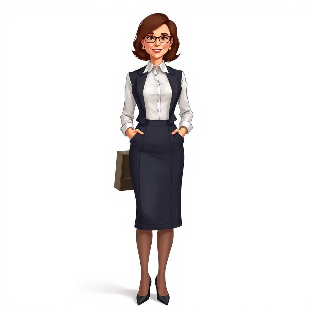 Elegant Cartoon Portrait of a Dignified Professional Woman