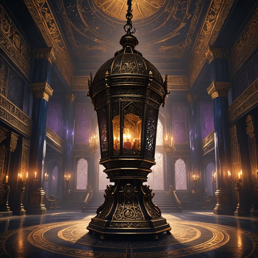 Ornate Candle Lantern in Dark Fantasy Palace