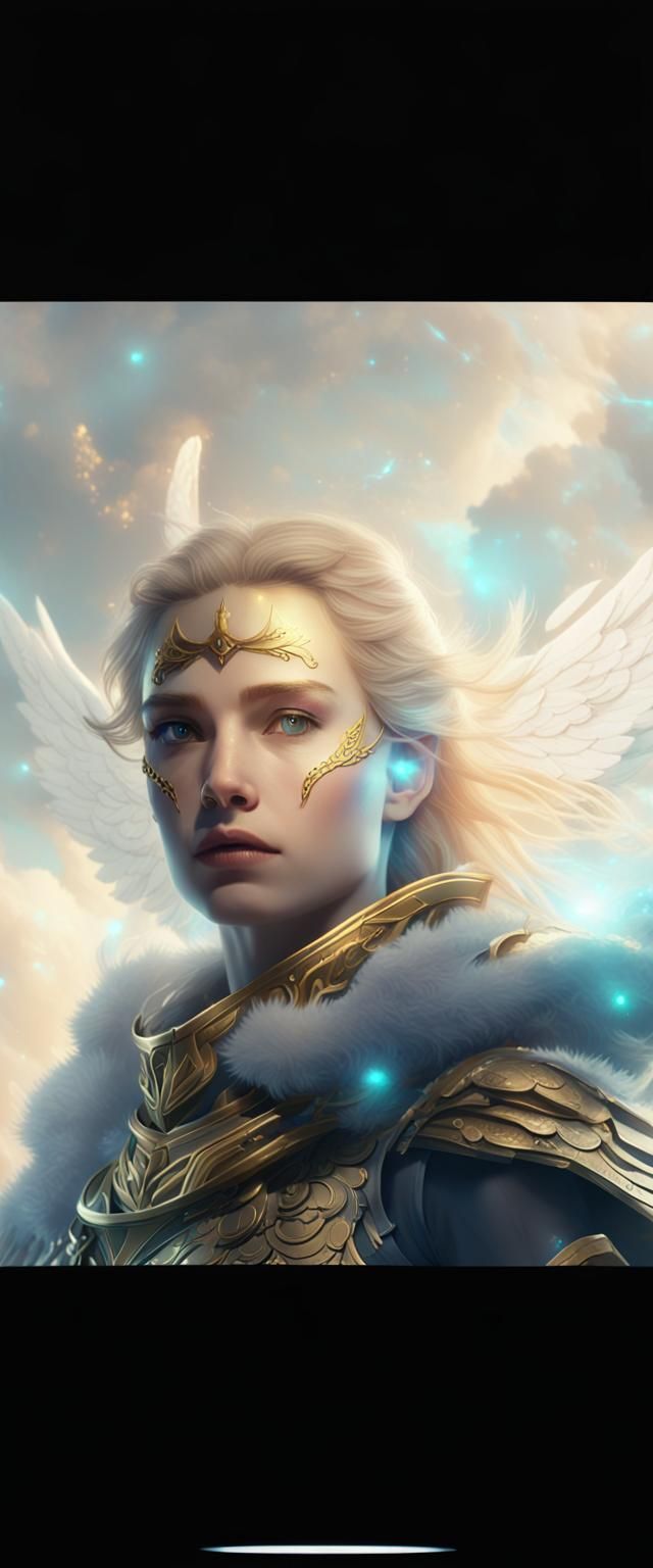 Angel Warrior in Heavenly Clouds: Digital Painting