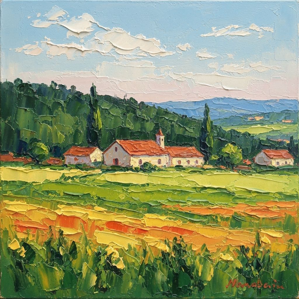 Impressionist Pastoral Oil Landscape with Impasto