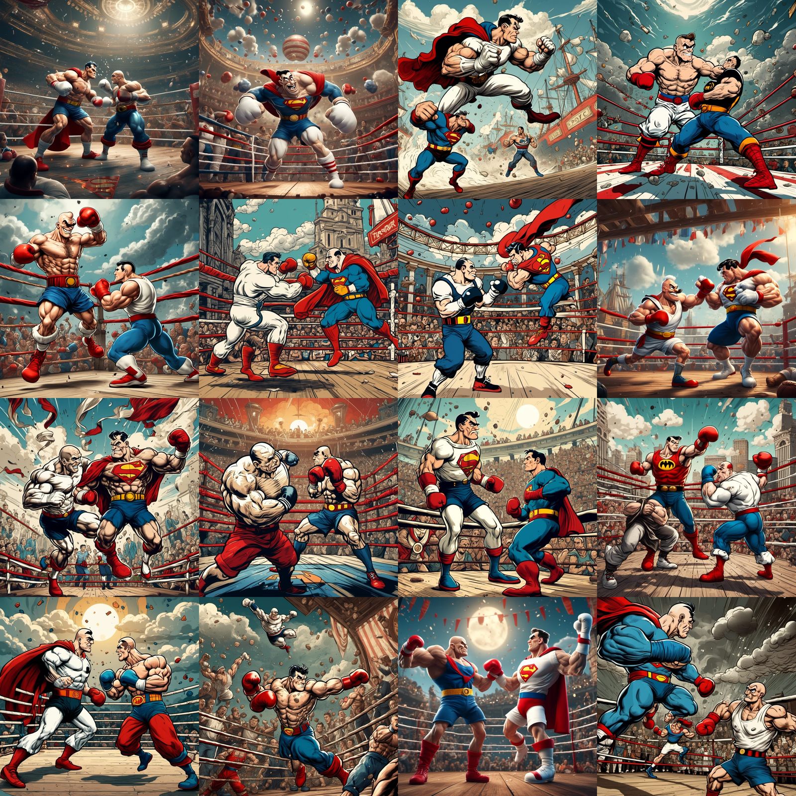Popeye vs Superman Boxing Match in Comic Style