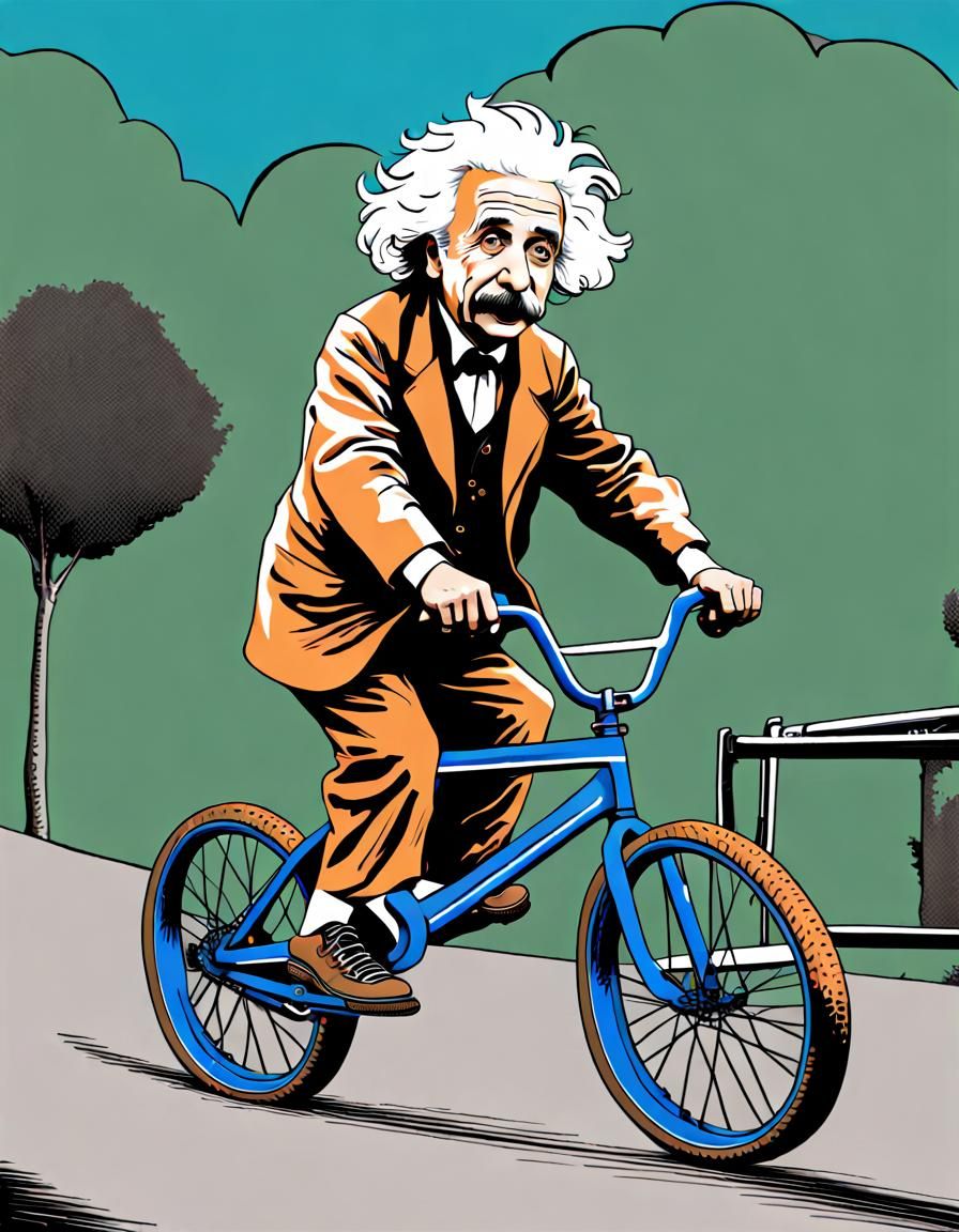 Einstein Rides a BMX Bike in Color