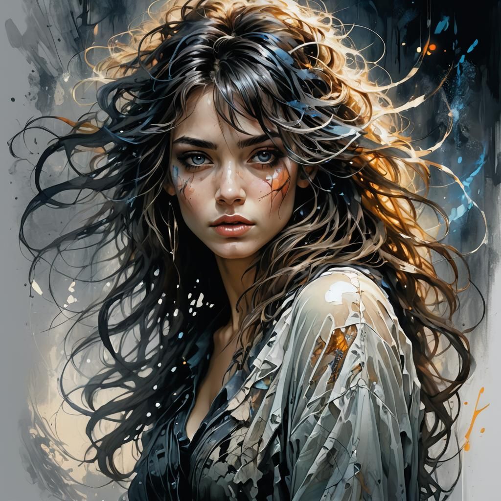 Surreal Portrait of Gorgeous Woman in Black Light