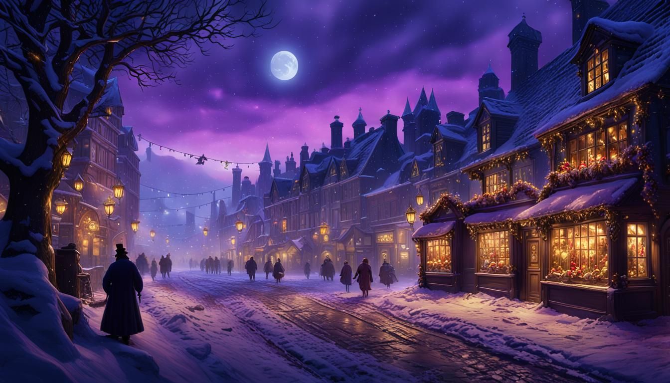 Haunting Dickensian Christmas Landscape in Dark Fantasy Styl...