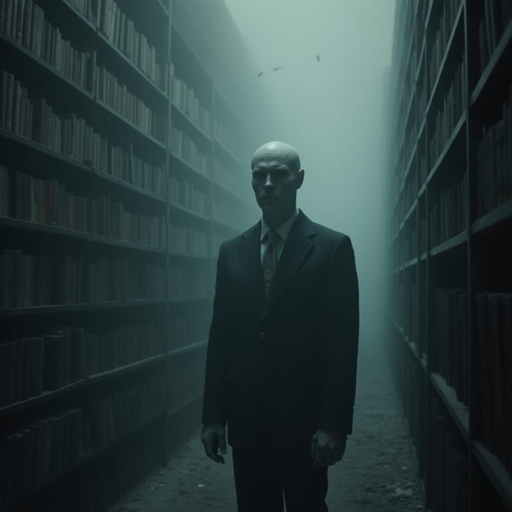 Ghostly Man in Abandoned Library, Gothic Art