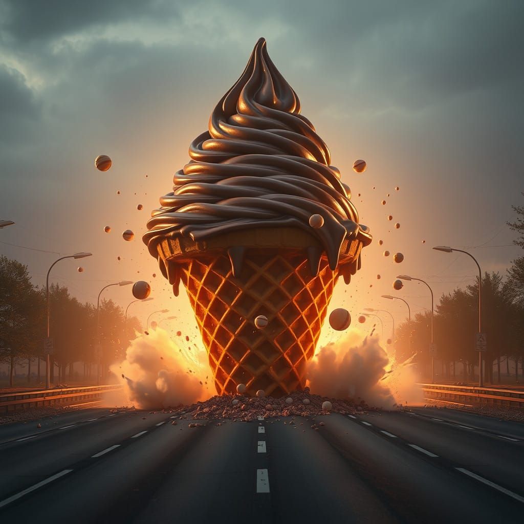 Giant Waffle Cone Erupts in Roadside Spectacle