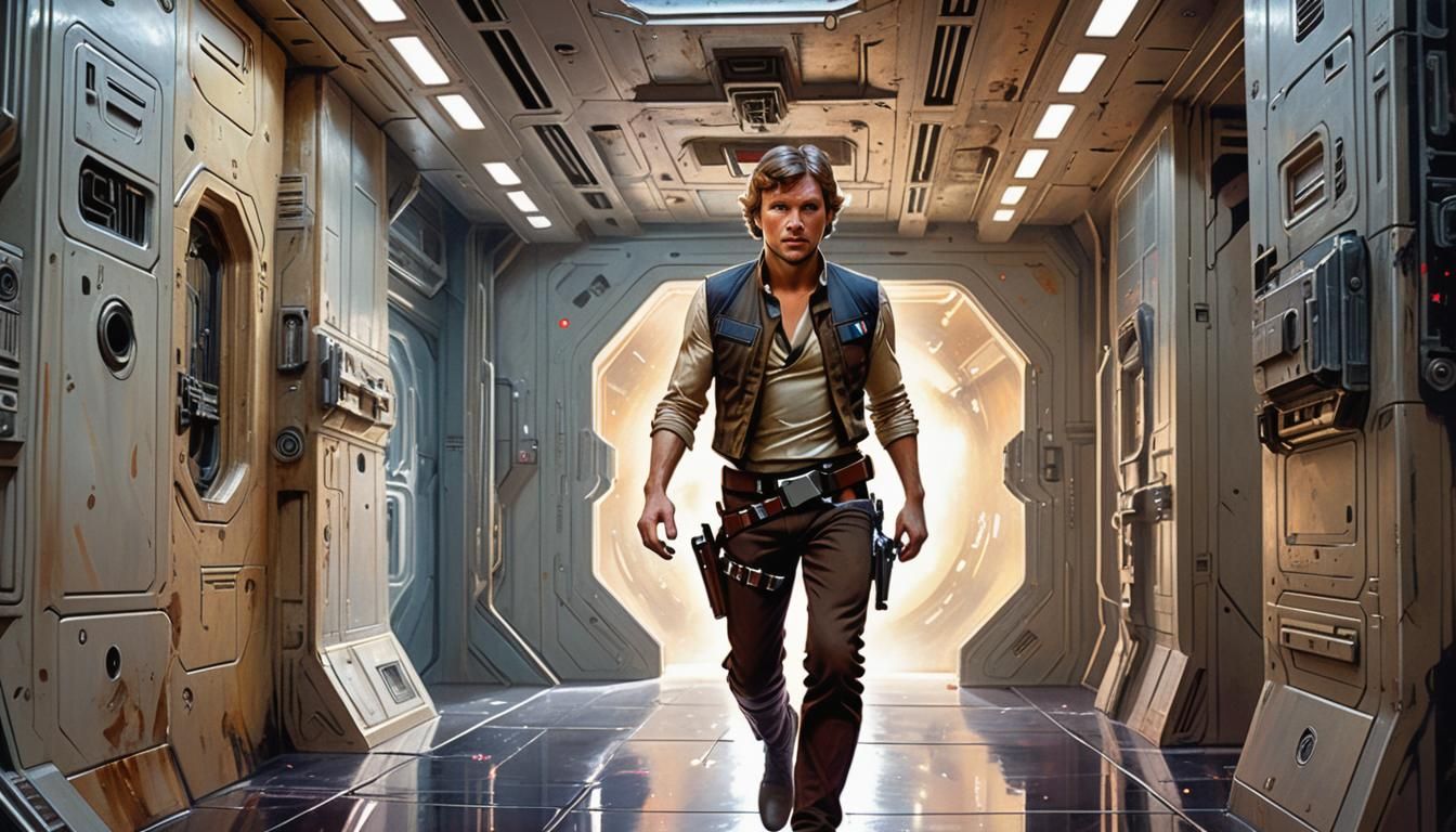 Han Solo in Imperial Base: Hyperrealist Sci-Fi Art