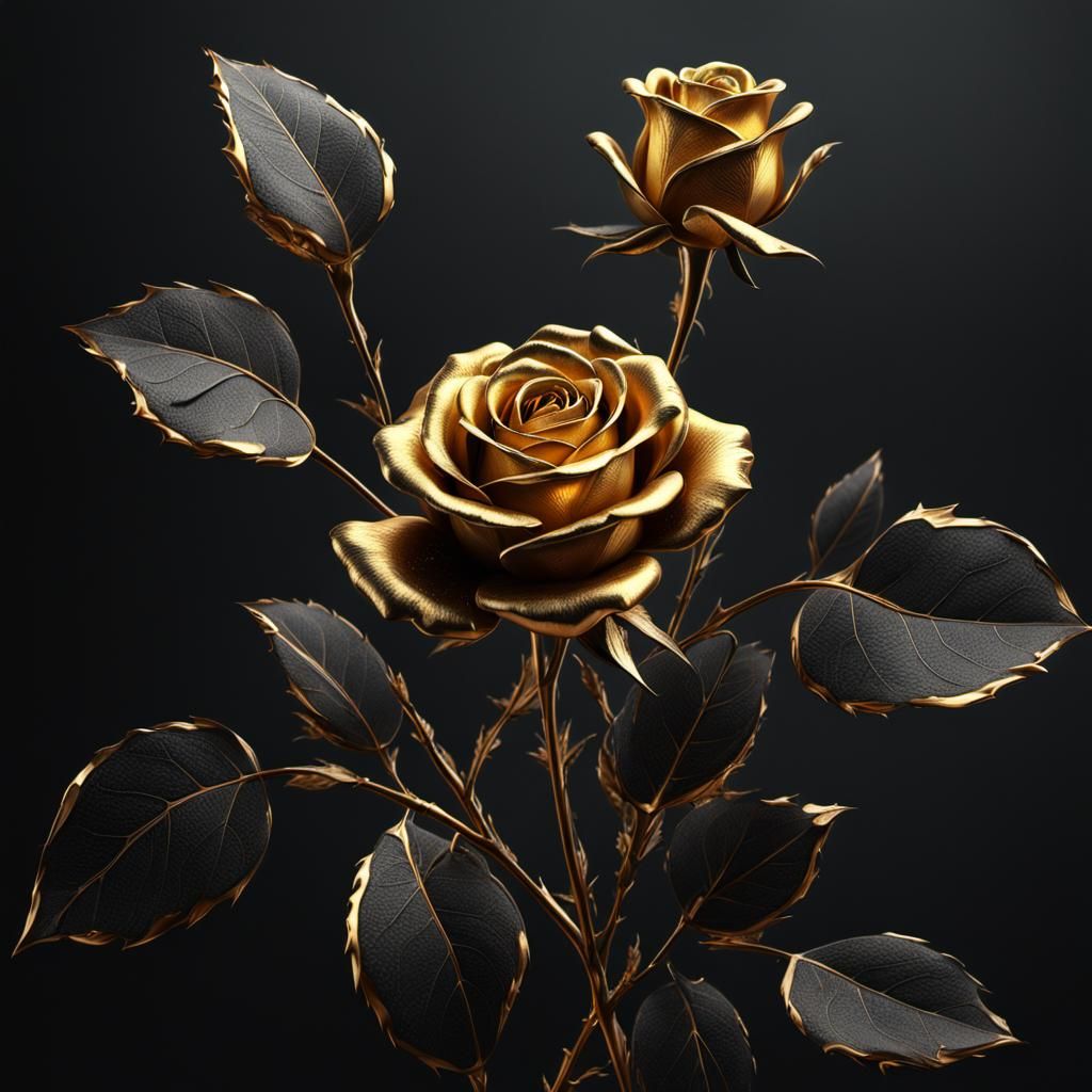 Golden Rose with Black Stem: Matte Painting