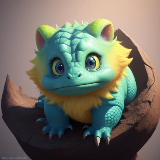 Adorable Furry Reptile in Pixar Style Concept Art