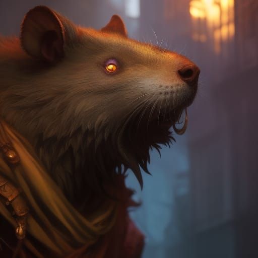 Wererat Warlock Adventurer in Detailed Matte Painting