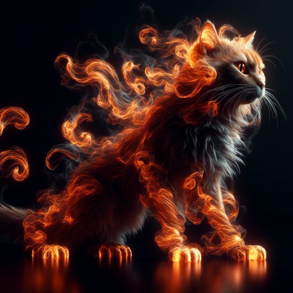 Fiery Tabby Cat in Macabre Style