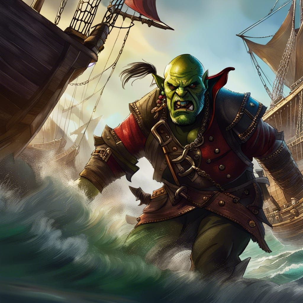 Orc Pirate Attack on Coastal Town