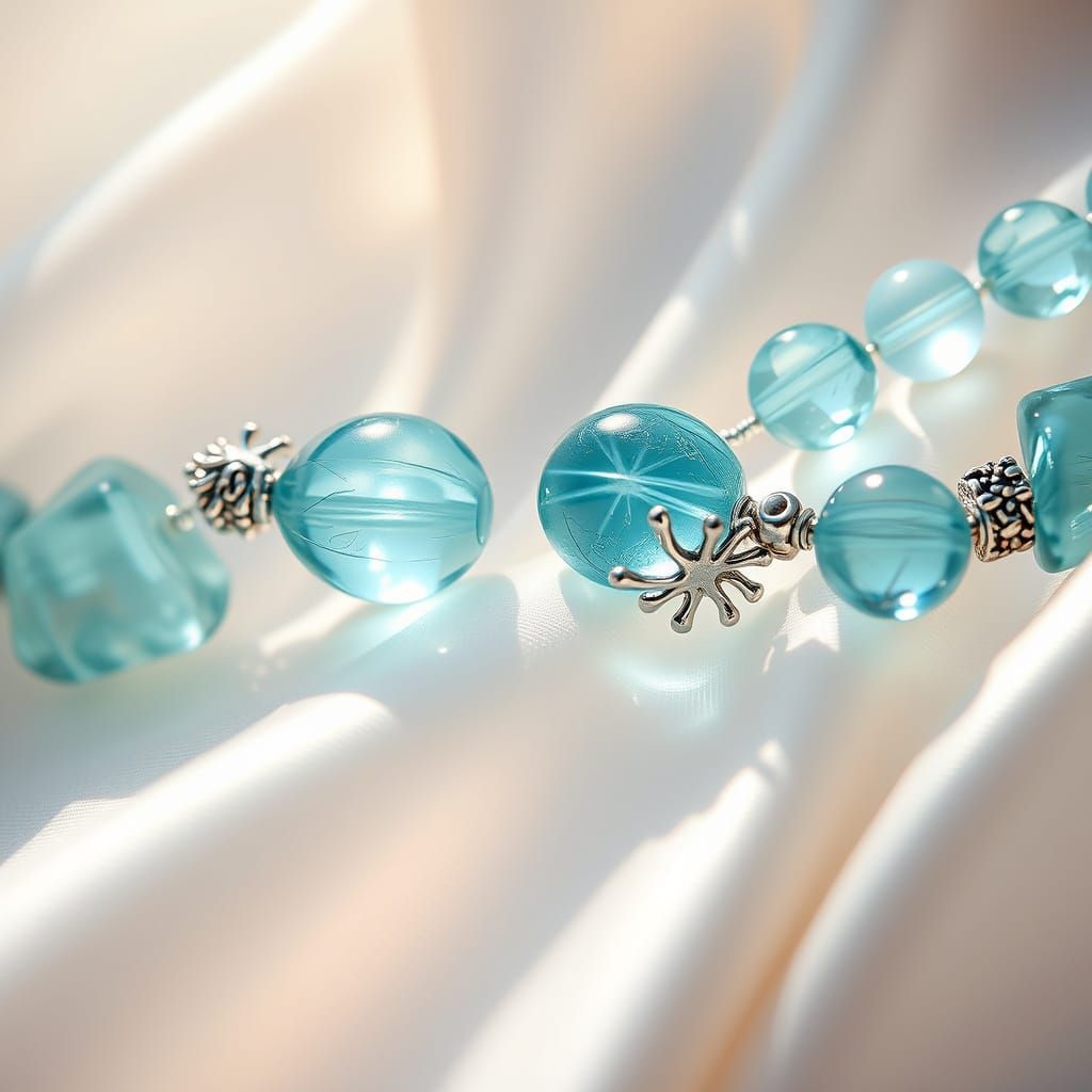 Aquamarine Beads and Silver Coral in Dreamlike Light