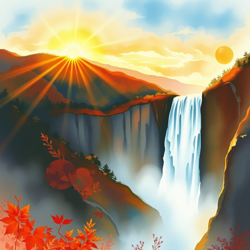 Majestic Autumn Waterfall in Ethereal Light