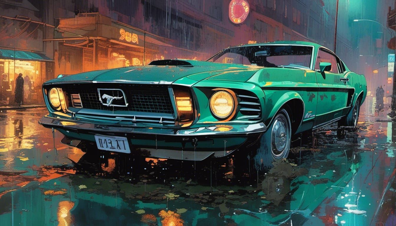 Decaying 1977 Mustang on Post-Apocalyptic Street