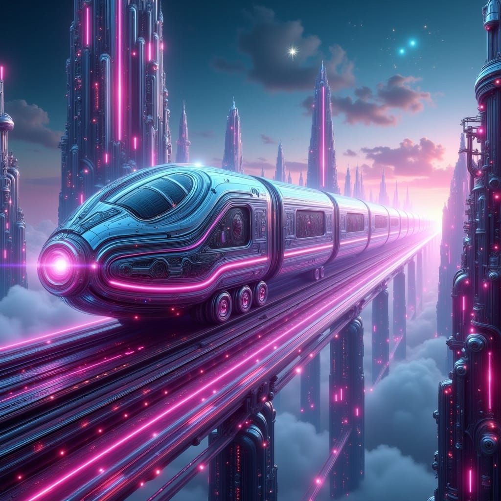 Cyber Train Through Neon Cybercity