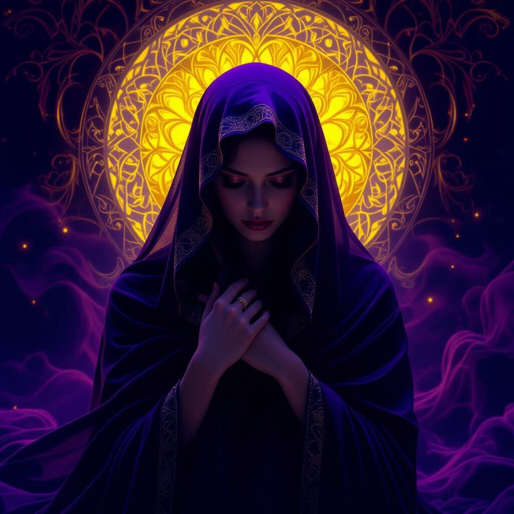 Melancholic Woman in Mystical Twilight, Art Nouveau Style