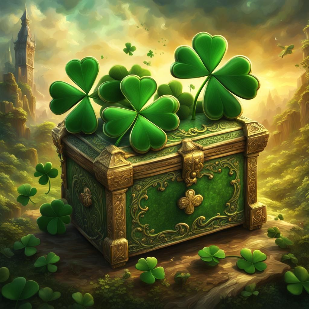 Lucky Clovers on Treasure Box: Digital Matte Painting