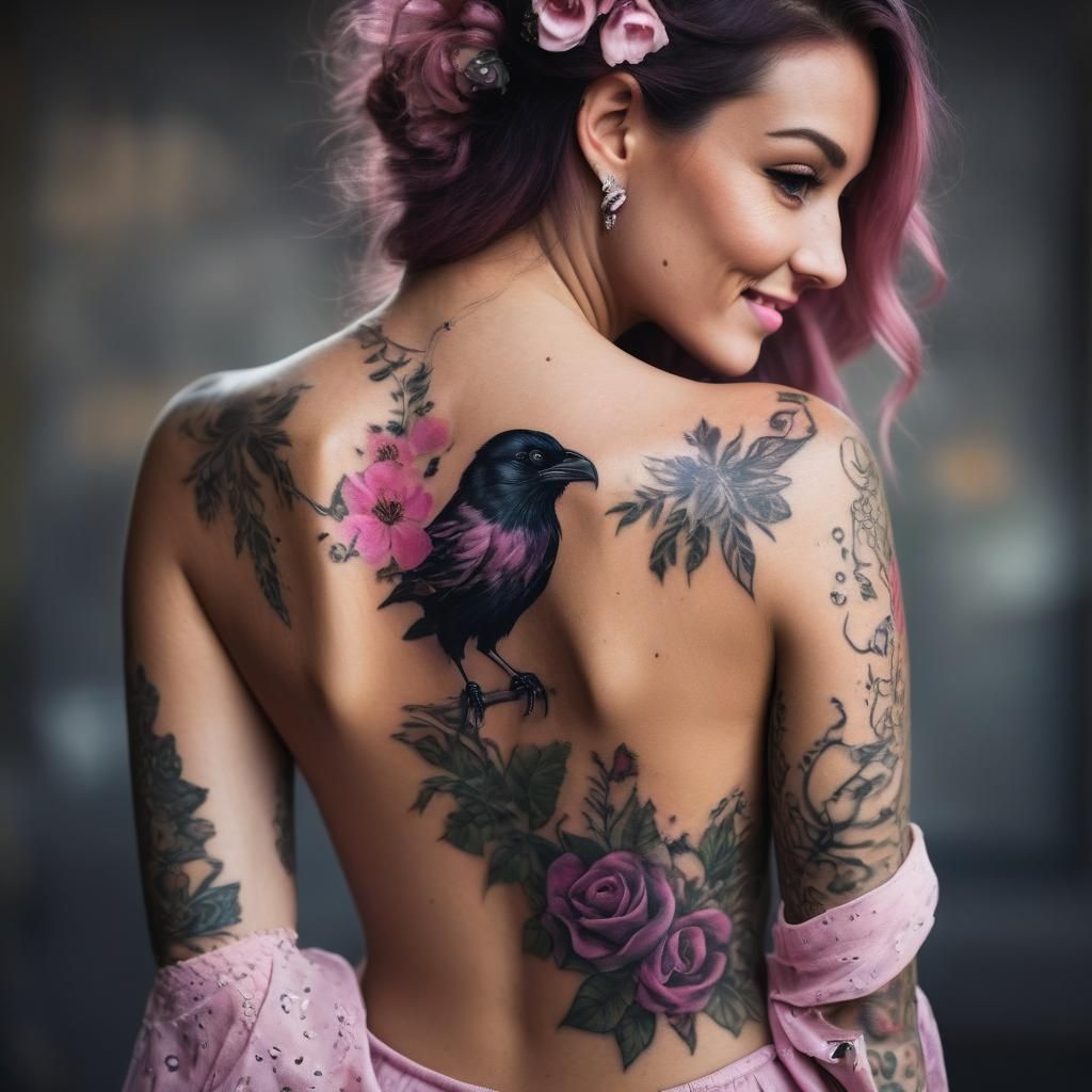 Tattooed Pirate Girl with Raven, Professional Photography