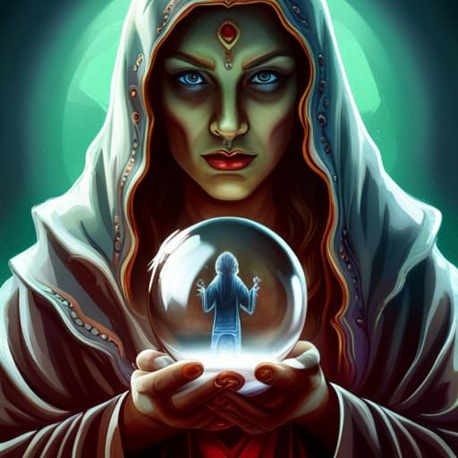 Mysterious Fortune Teller with Crystal Ball