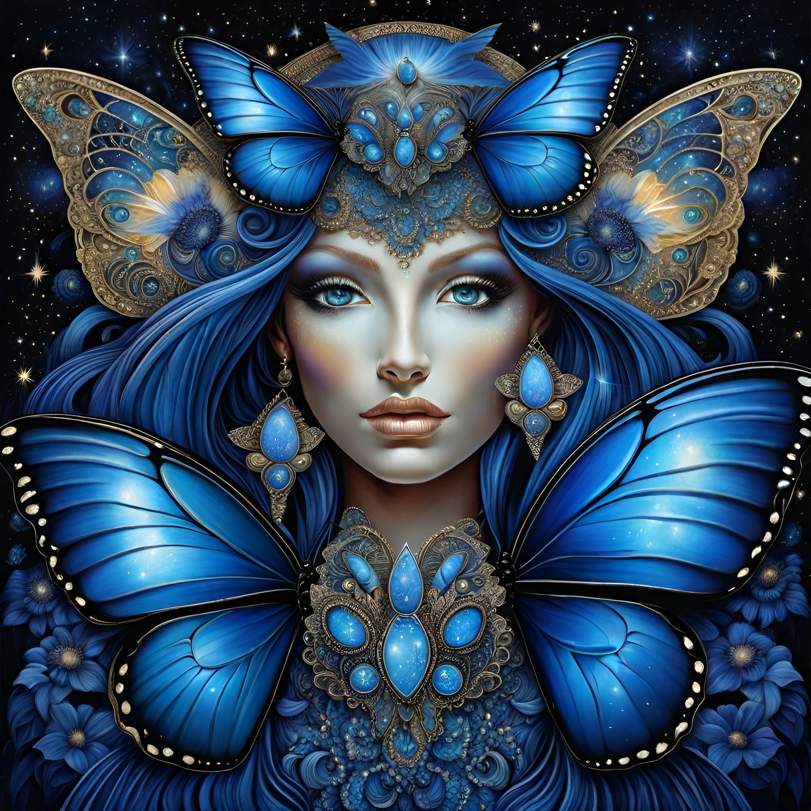 Butterfly Galaxy Woman Engraved on Starry Night