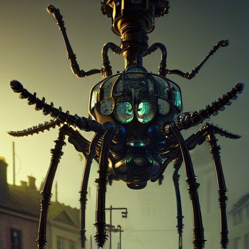 Mechanical Spider Strolls Victorian Streets in Steampunk Sty...