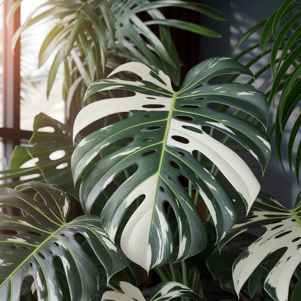 Variegated Monstera Deliciosa in Vibrant Tropical Light