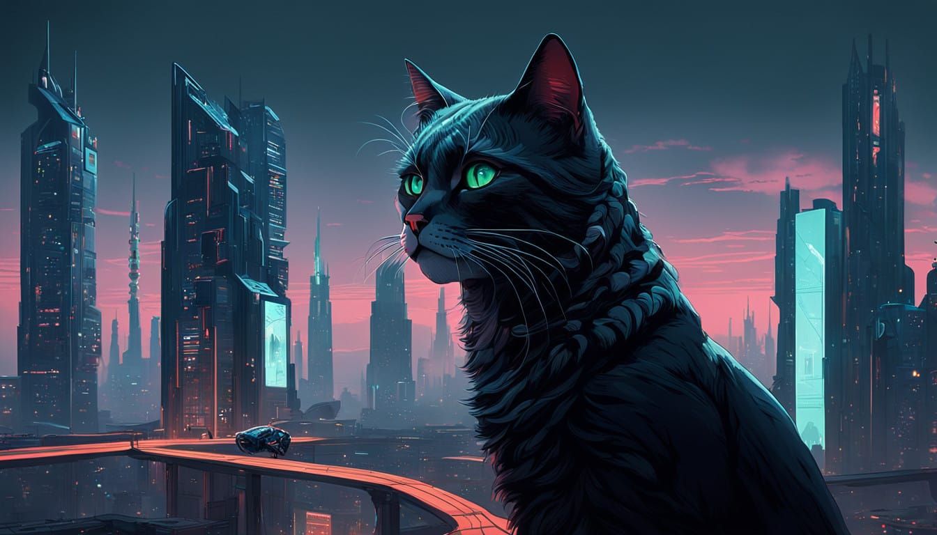 Cyberpunk Siren in Futuristic Cityscape