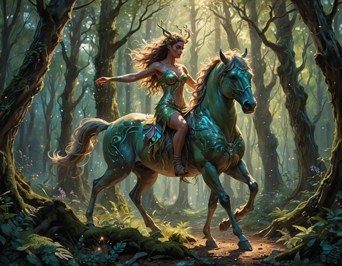 Centaur Dances with Forest Magic in Ethereal Style