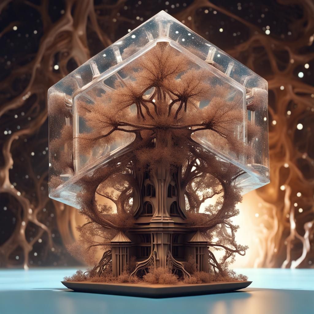 Surreal Fractal Nebula Ice Cubes in Space