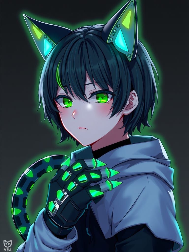 Cyberpunk Youth with Feline Cybernetic Enhancements