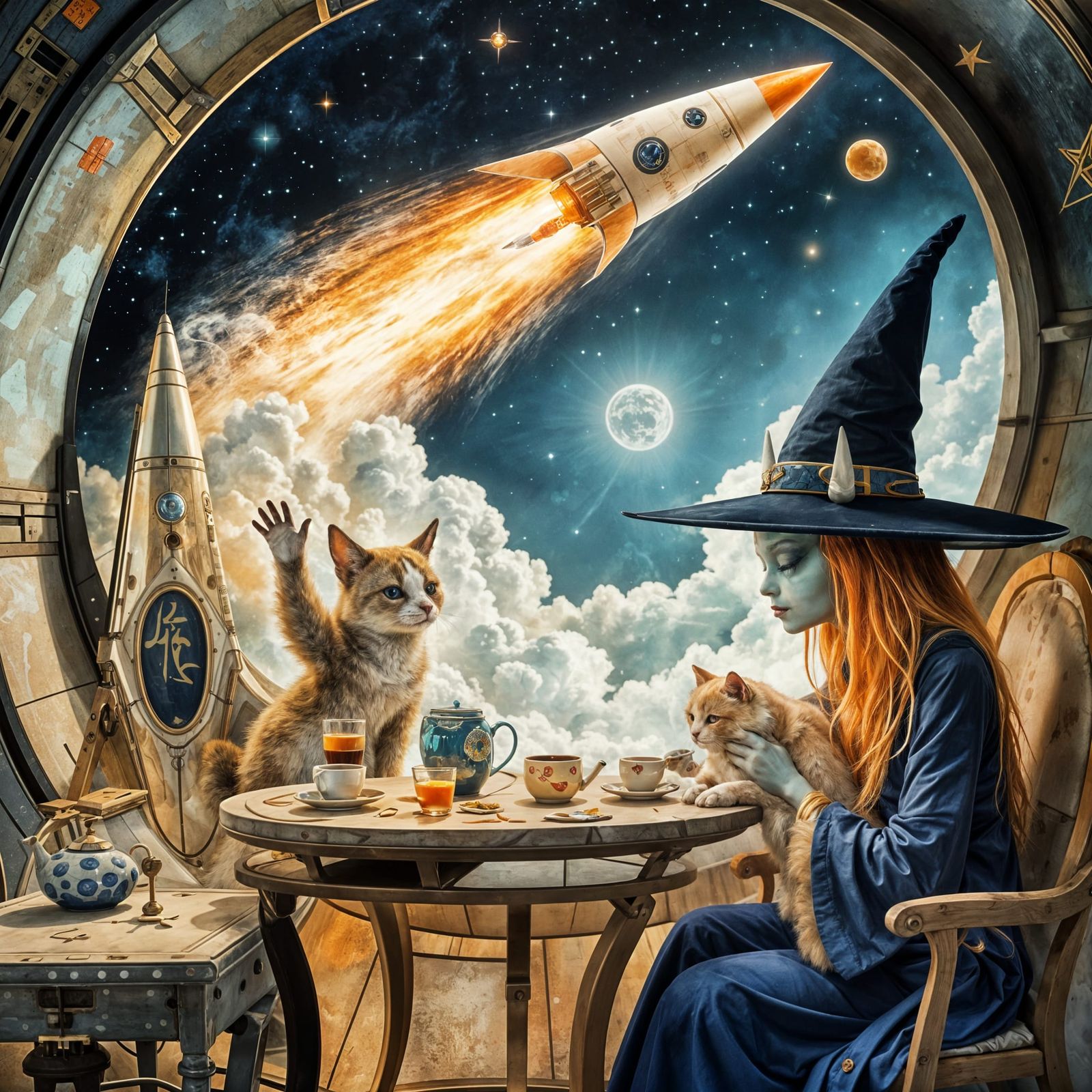 Alien Tea Ceremony in Rocket, Ergon Schiele Style