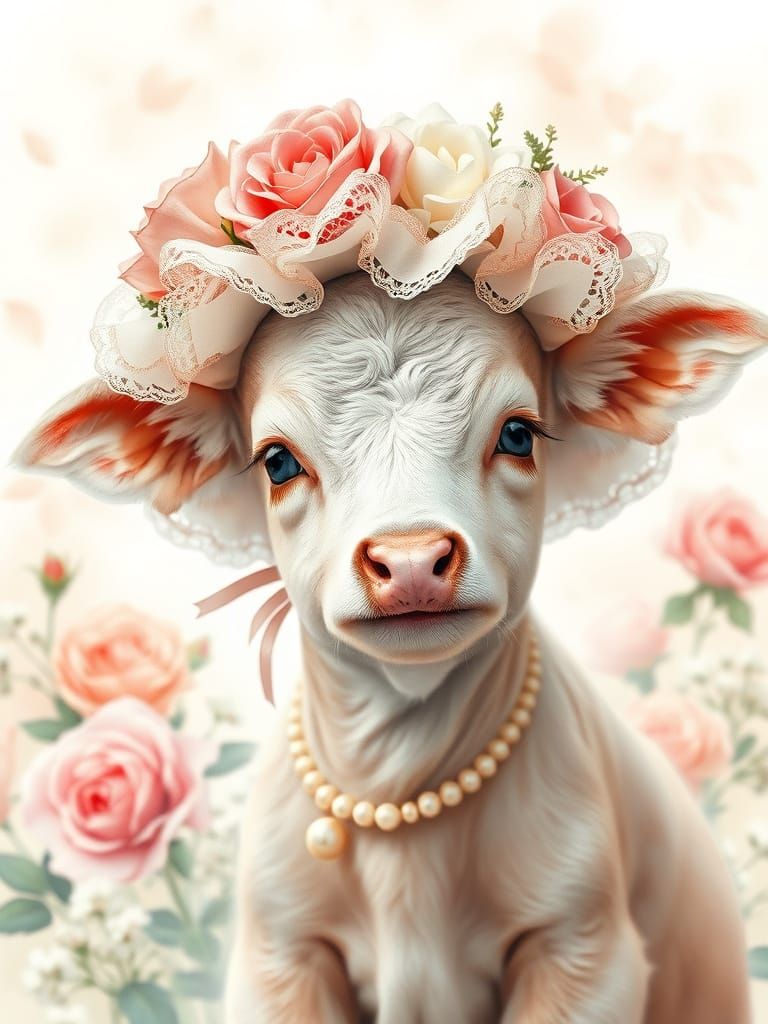 Romantic Vintage Baby Calf in Delicate Floral Hat