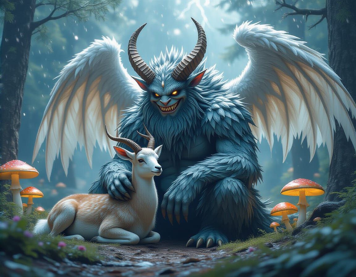 Gentle Monster Petting Doe in Snowy Forest