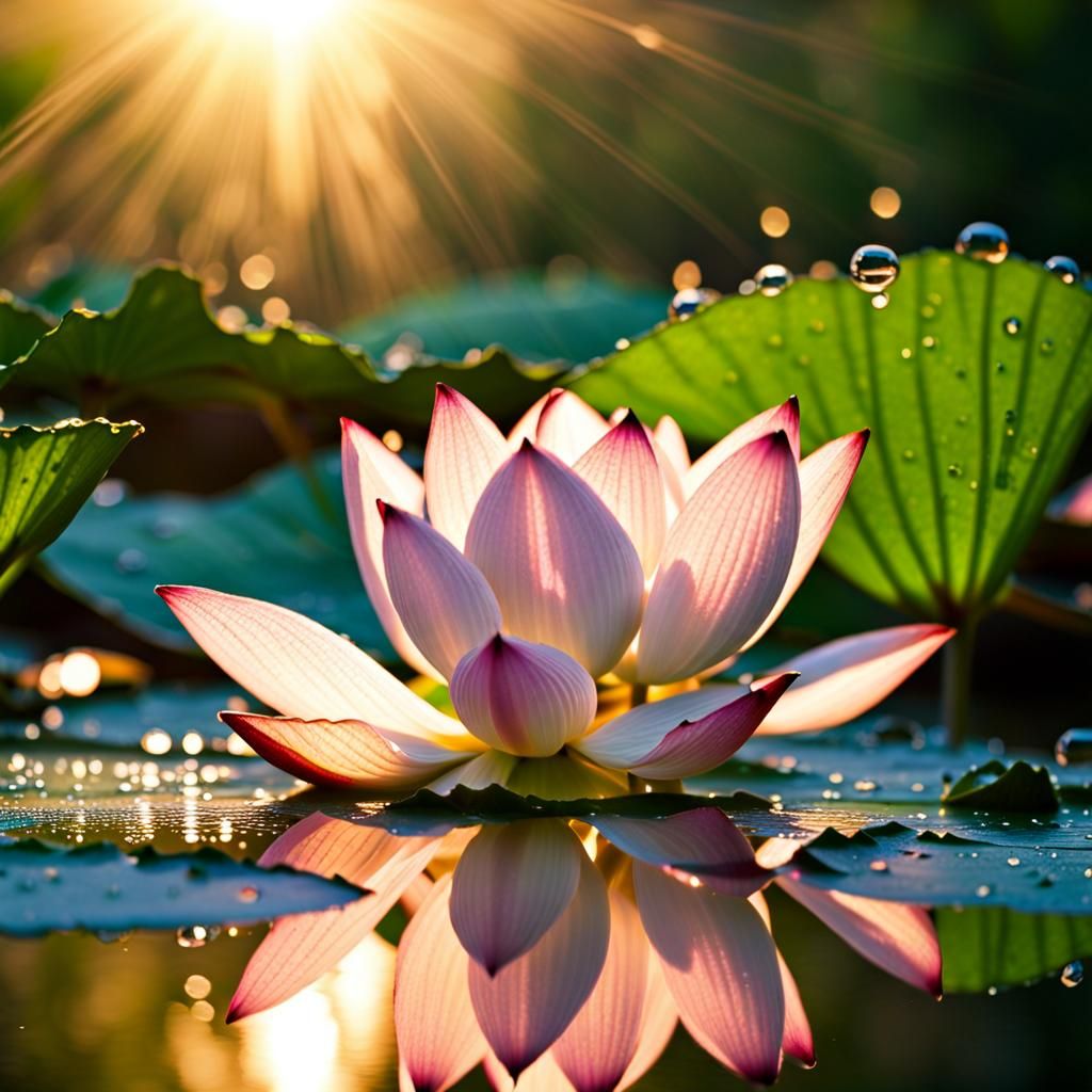 Dew-Kissed Lotus Blossom in Early Morning Light