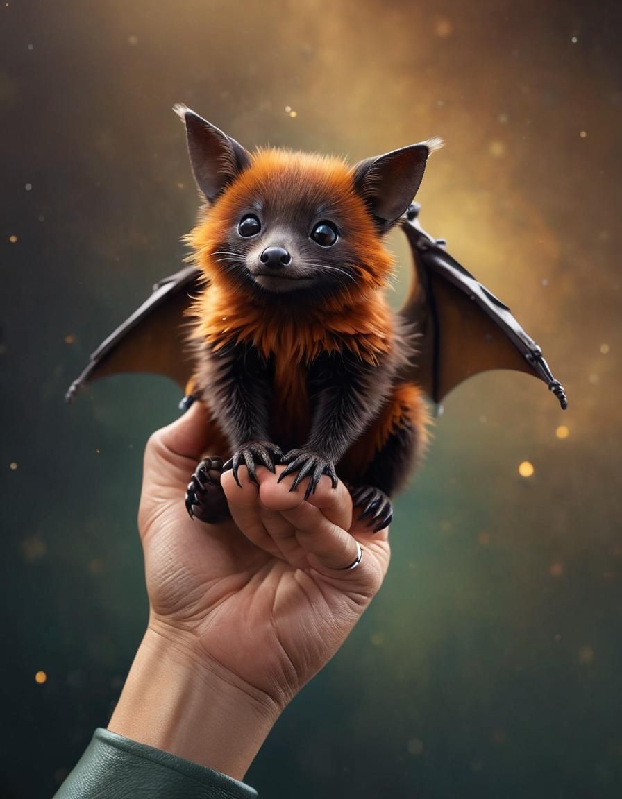 Adorable Pygmy Flying Fox on a Finger
