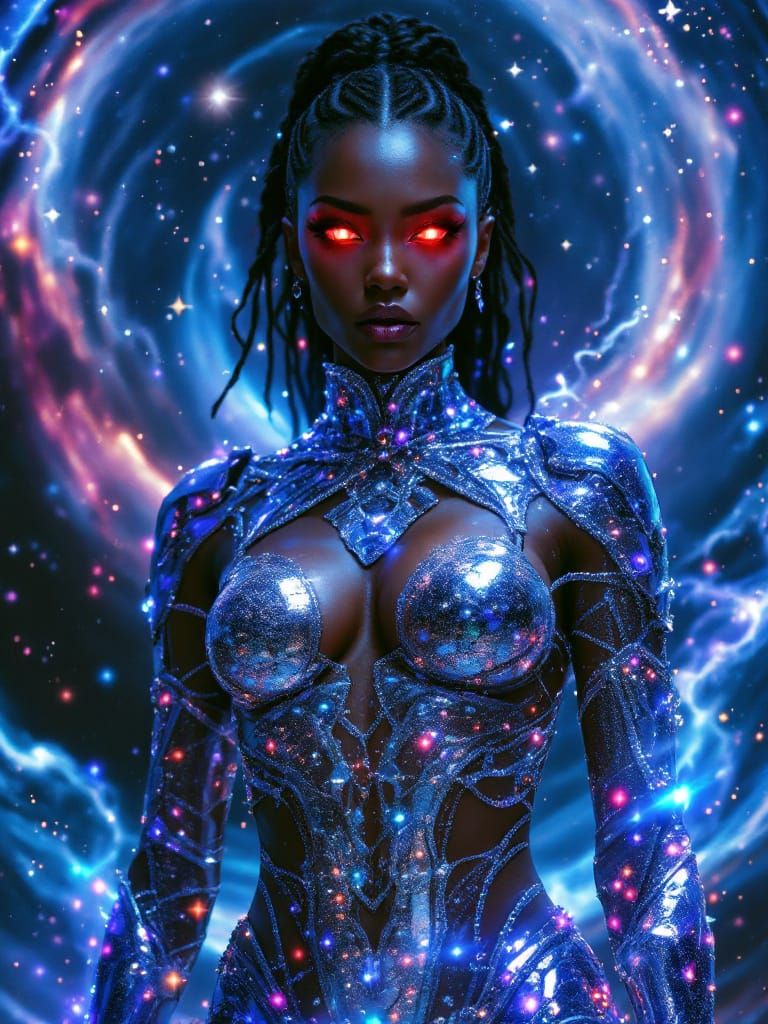 Mystical Warrior in Cosmic Punk Aesthetic