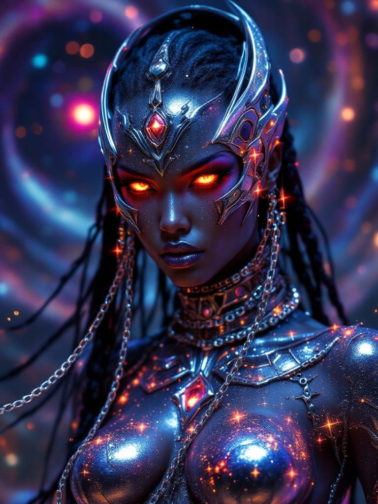 Cosmic Punk Woman in Galactic Armor