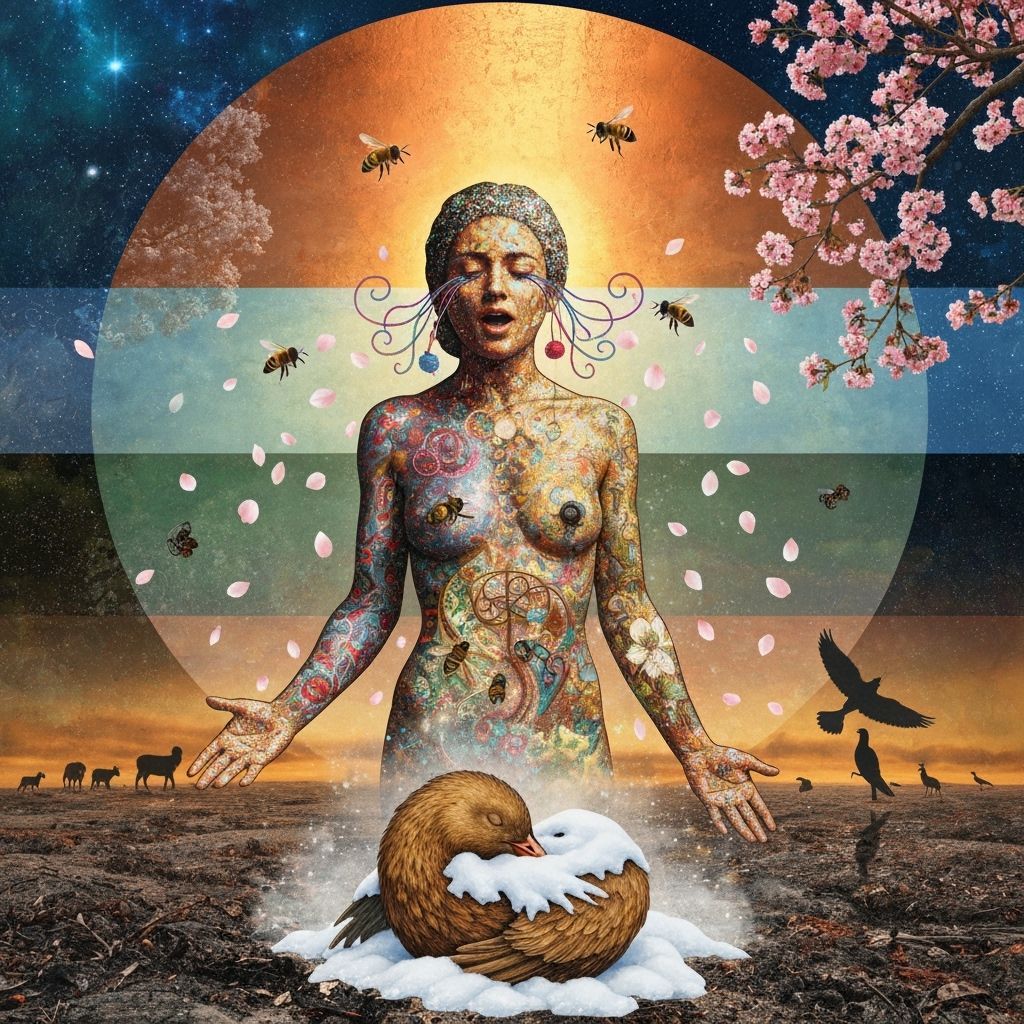 Mystical Bio Art Collage of Rebel Singing in Moonlit Forest