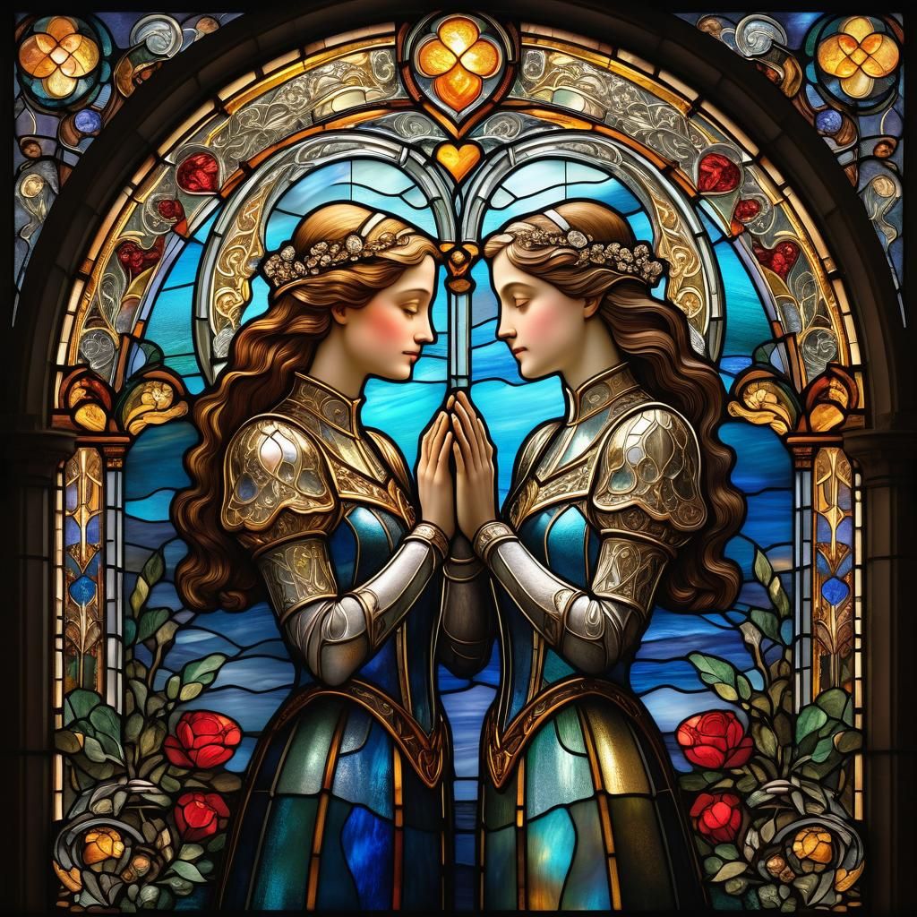 Lovers in Stained Glass Art Nouveau Style