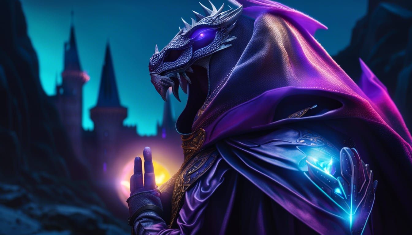 Dragon Humanoid Sorcerer with Hologram Castle