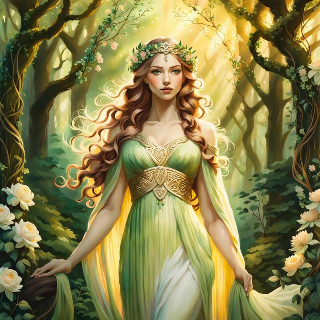 Aine, Celtic Goddess of Love in Watercolor Style