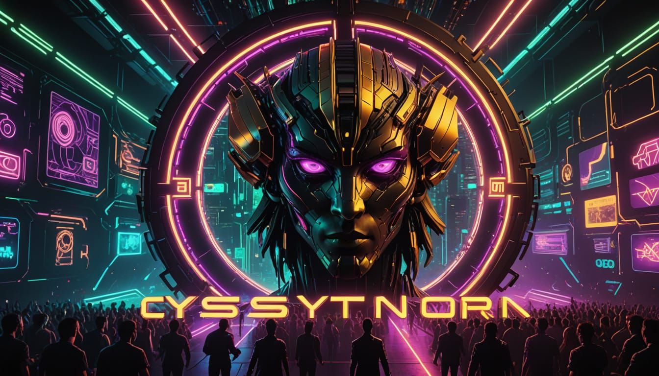 Cyberpunk Synthwave Triptych in Neon Hues and Geometric Shap...